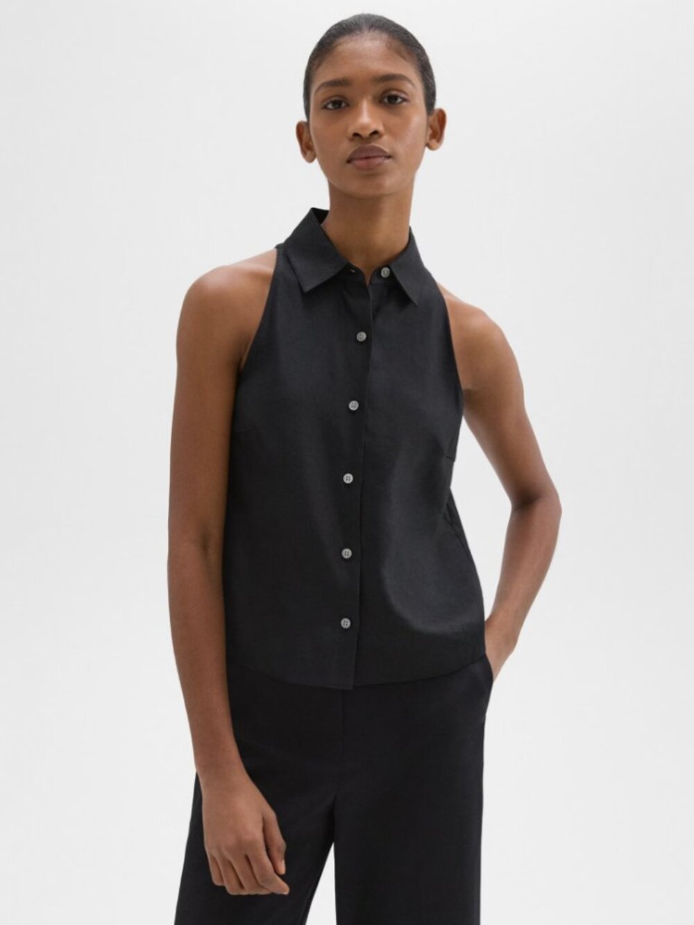 Theory Halter Neck Shirt in Linen-Viscose